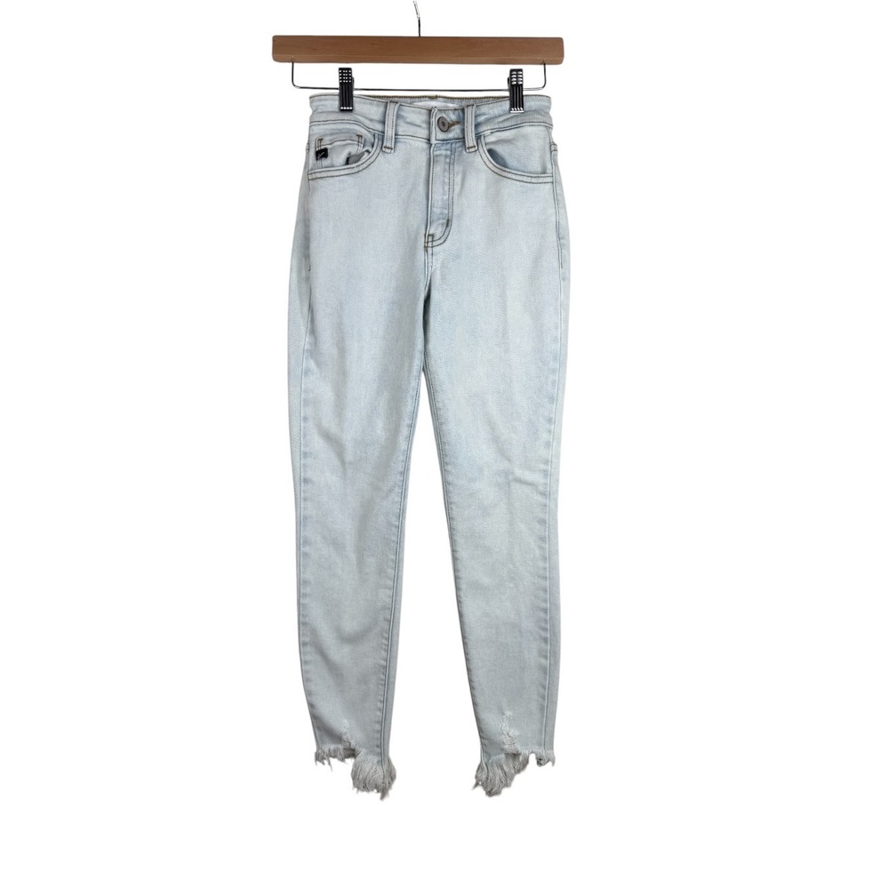 Kancan Women's High Rise Raw Hem Skinny Fit Jeans size 1/24 Light Blue Denim